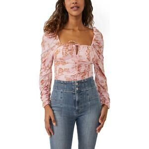 NWT Free People Hilary Print Keyhole Neck Top Size Small